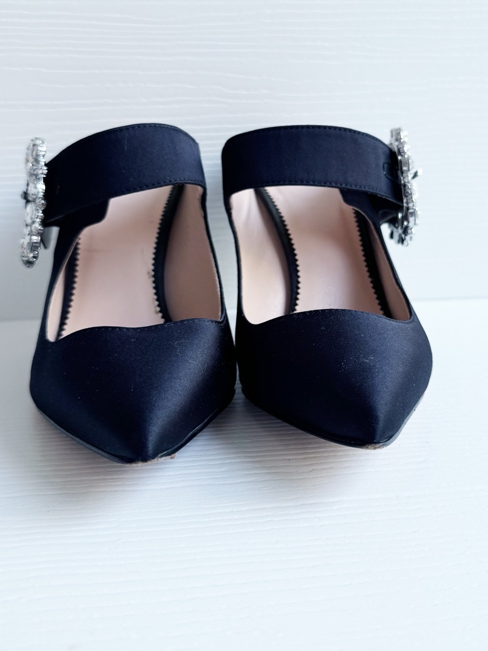 J.Crew Elsie Mary Jane Satin Mules Jewel Buckle Black Heels Made in Italy Size 6 - Picture 6 of 12